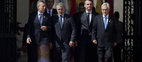 Líderes latinoamericanos durante el Foro Prosur en Santiago (Chile) Líderes latinoamericanos durante el Foro Prosur en Santiago (Chile) - Sputnik Mundo