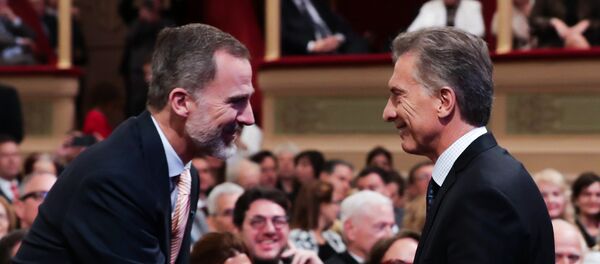 Felipe VI, rey de España y Mauricio Macri, presidente de Argentina, en la apertura del Congreso Internacional de la Lengua Española - Sputnik Mundo