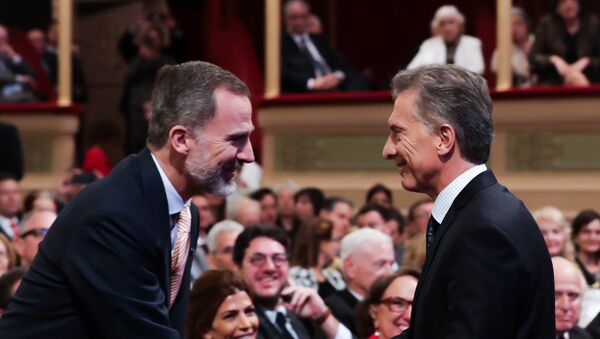 Felipe VI, rey de España y Mauricio Macri, presidente de Argentina, en la apertura del Congreso Internacional de la Lengua Española - Sputnik Mundo