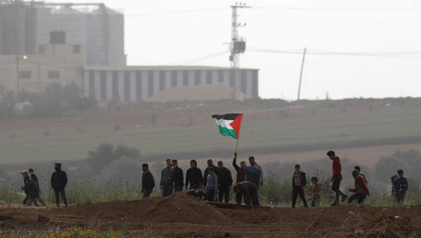 Los palestinos de la Franja de Gaza protestan cerca de la frontera con Israel Los palestinos de la Franja de Gaza protestan cerca de la frontera con Israel - Sputnik Mundo