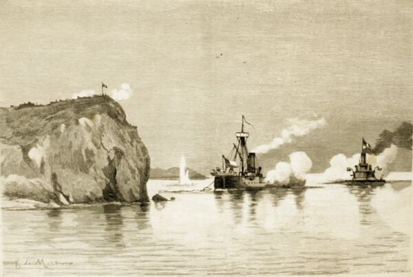 Un cuadro de De Martino que representa el bombardeo del Morro de Arica por la Escuadra chilena Un cuadro de De Martino que representa el bombardeo del Morro de Arica por la Escuadra chilena - Sputnik Mundo