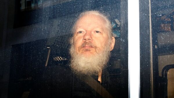 Julian Assange, fundador de WikiLeaks tras su detención por la Policía británica - Sputnik Mundo