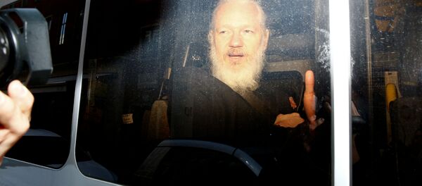 Julian Assange, fundador de WikiLeaks tras su detención por la Policía británica Julian Assange, fundador de WikiLeaks tras su detención por la Policía británica - Sputnik Mundo