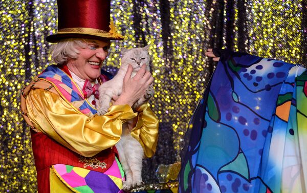Yuri Kuklachov con uno de sus gatos durante una actuación en 2013 - Sputnik Mundo