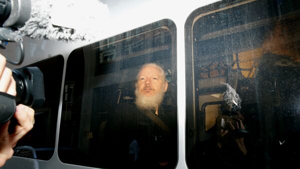 Julian Assange, fundador de WikiLeaks tras su detención por la Policía británica - Sputnik Mundo