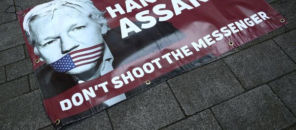 Retrato de Julian Assange cerca de la Corte de Magistrados de Westminster - Sputnik Mundo