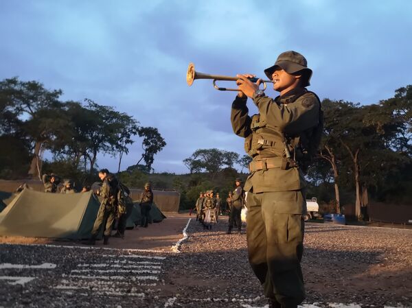 Cadete toca la diana en el campamento de la Academia de la Aviación Militar Bolivariana - Sputnik Mundo