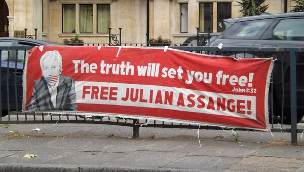 Manifestación de los partidarios de Assange - Sputnik Mundo