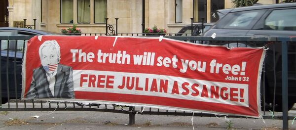 Manifestación de los partidarios de Assange - Sputnik Mundo