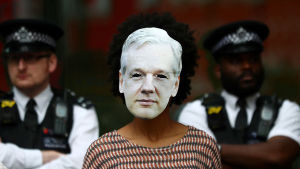 Careta con el rostro del ciberactivista Julian Assange Careta con el rostro del ciberactivista Julian Assange - Sputnik Mundo