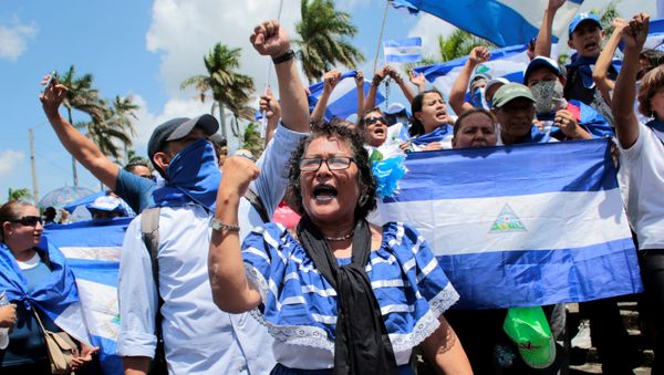 Manifestantes en Nicaragua Manifestantes en Nicaragua - Sputnik Mundo