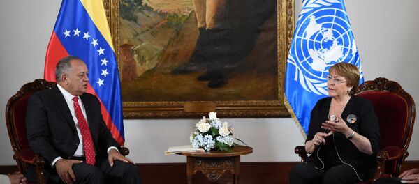 El presidente de la Asamblea Nacional Constituyente (ANC) de Venezuela, Diosdado Cabello y la alta comisionada de la ONU para los Derechos Humanos, Michelle Bachelet - Sputnik Mundo