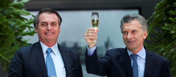 El presidente de Brasil, Jair Bolsonaro, junto a su homólogo argentino, Mauricio Macri - Sputnik Mundo