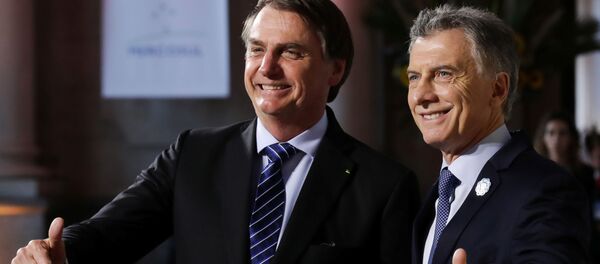 Presidente de Brasil, Jair Bolsonaro, con su homólogo argentino, Mauricio Macri Presidente de Brasil, Jair Bolsonaro, con su homólogo argentino, Mauricio Macri - Sputnik Mundo