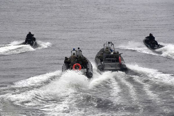 Показательные выступления морского десанта во время празднования Дня ВМФ во Владивостоке Показательные выступления морского десанта во время празднования Дня ВМФ во Владивостоке - Sputnik Mundo