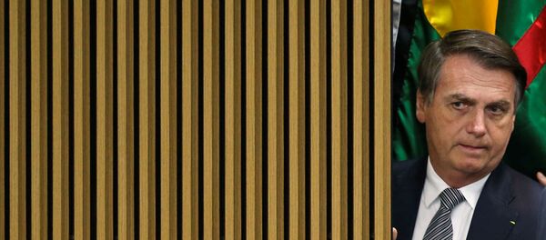 El presidente de Brasil Jair Bolsonaro observando algo desde atrás de una pared - Sputnik Mundo