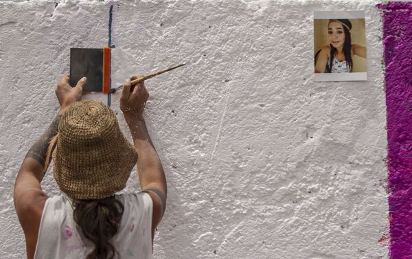 Artista que participó de la confección del mural dedicado a Pamela Gallardo Volante, desaparecida en la ciudad de México - Sputnik Mundo