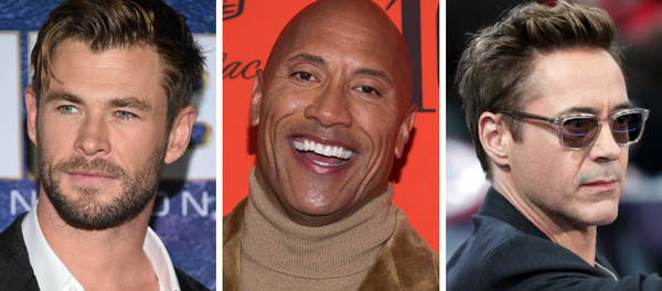 Chris Hemsworth (izda), Dwayne Johnson (ctro) y Robert Downey Jr. (dcha), los actores mejor pagados de Hollywood en 2019 - Sputnik Mundo