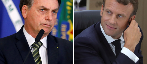Jair Bolsonaro, presidente de Brasil, y Emmanuel Macron, presidente de Francia - Sputnik Mundo