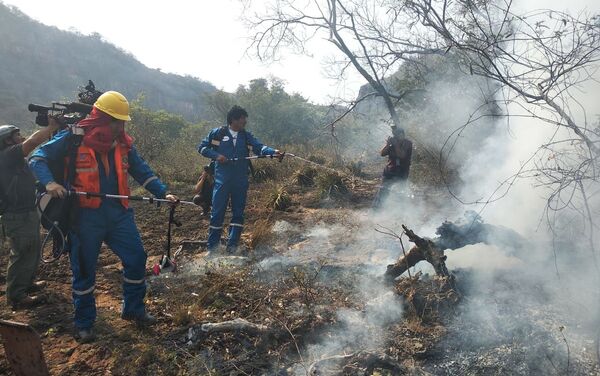 Presidente de Bolivia, Evo Morales, ayuda a combatir los incendios - Sputnik Mundo