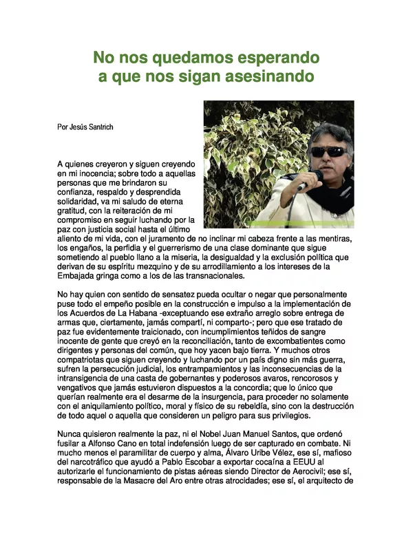 Jesús Santrich responde con una carta abierta a todos los que le cuestionan Jesús Santrich responde con una carta abierta a todos los que le cuestionan - Sputnik Mundo