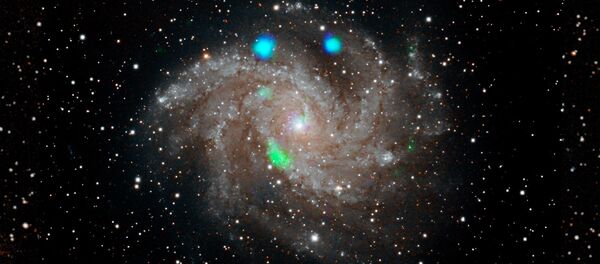 Los estallidos de la luz de rayos X de color azul y verde brillante en la galaxia de los Fuegos Artificiales —NGC 6946—  - Sputnik Mundo