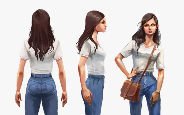 Abigaíl, una de las protagonistas del videojuego chileno Guerras Sucias, desde distintos angulos en una de sus identidades Abigaíl, una de las protagonistas del videojuego chileno Guerras Sucias, desde distintos angulos en una de sus identidades - Sputnik Mundo