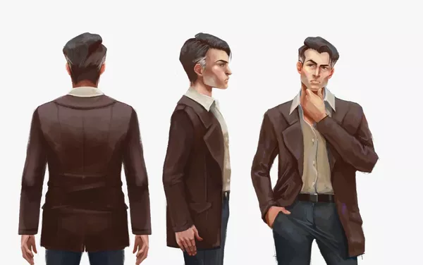 Maximiliano, uno de los protagonistas del videojuego chileno Guerras Sucias, desde distintos angulos en una de sus identidades Maximiliano, uno de los protagonistas del videojuego chileno Guerras Sucias, desde distintos angulos en una de sus identidades - Sputnik Mundo