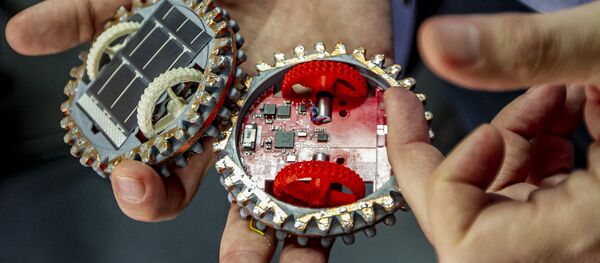  Gustavo Medina, investigador del Instituto de Ciencias Nucleares muestra dos pequeños robots que viajarán a la Luna en 2021 - Sputnik Mundo