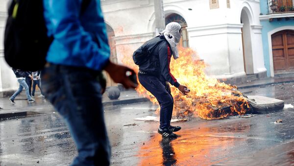 Los manifestantes en Ecuador Los manifestantes en Ecuador - Sputnik Mundo