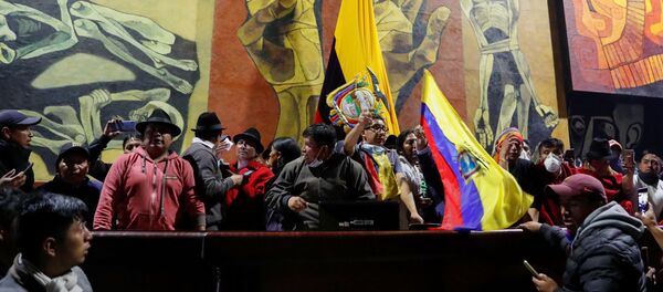 Manifestantes en la Asamblea Nacional de Ecuador  - Sputnik Mundo