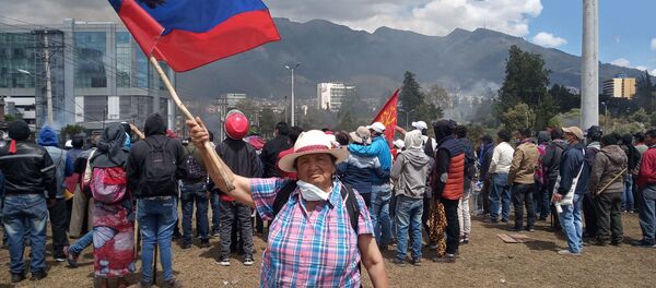 Participante de las protestas en Ecuador - Sputnik Mundo