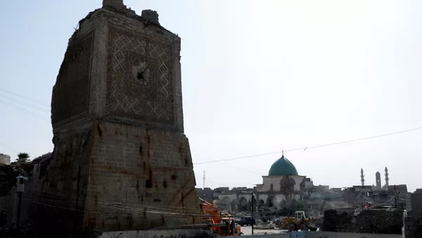 La mezquita al-Nouri en Mosul, Irak, donde Abu Bakr Bagdadi proclamó un califato islámico