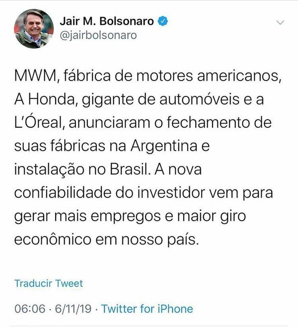El papelón de Bolsonaro en Twitter: tres empresas lo desmintieron y debió borrar un tuit El papelón de Bolsonaro en Twitter: tres empresas lo desmintieron y debió borrar un tuit - Sputnik Mundo