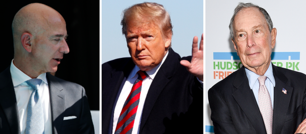 Jeff Bezos, Donald Trump y Mike Bloomberg - Sputnik Mundo