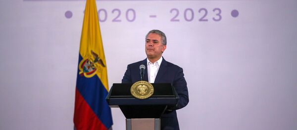 El presidente de Colombia Iván Duque durante una conferencia en Bogotá - Sputnik Mundo
