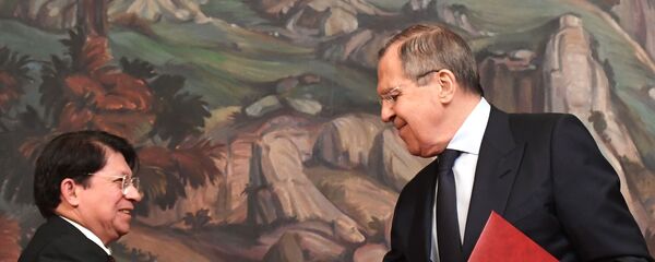 Canciller de Nicaragua, Denis Ronaldo Moncada Colindres, y el canciller ruso, Serguéi Lavrov - Sputnik Mundo