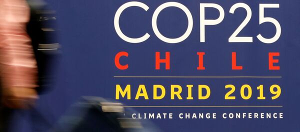 El logo de la COP25 en Madrid, España El logo de la COP25 en Madrid, España - Sputnik Mundo