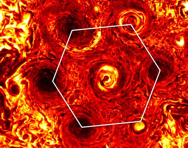 Un fenómeno único: los ciclones de Júpiter se organizan en un hexágono |Fotos - Sputnik Mundo