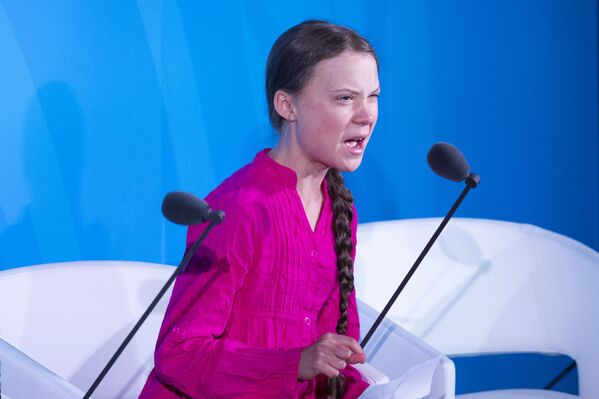 Greta Thunberg, activista medioambiental, interviene ante las Naciones Unidas, el 28 de agosto de 2019 Greta Thunberg, activista medioambiental, interviene ante las Naciones Unidas, el 28 de agosto de 2019 - Sputnik Mundo
