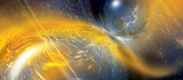 Colisión de dos estrellas de neutrones (ilustración artística) - Sputnik Mundo