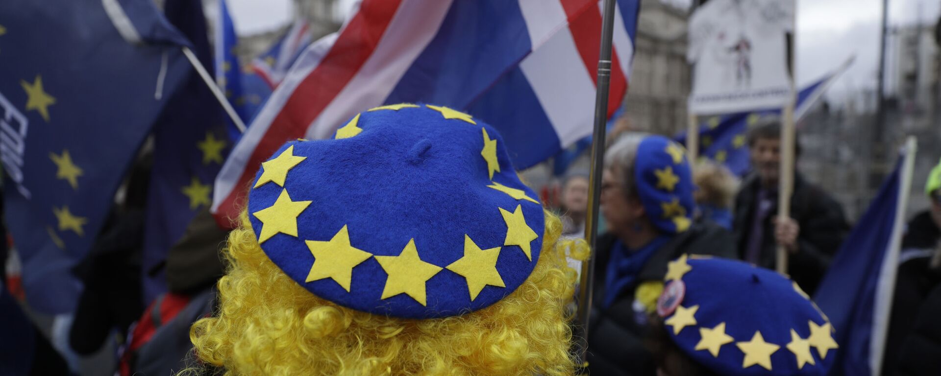 Los manifestantes protestan contra el Brexit frente al Parlamento británico en Londres - Sputnik Mundo, 1920, 13.10.2021