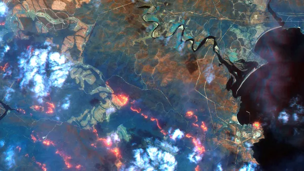 Una imagen satelital de los incendios en Australia - Sputnik Mundo