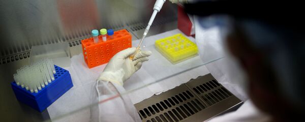 Un técnico de laboratorio trabaja con las muestras durante una simulación de análisis de coronavirus - Sputnik Mundo