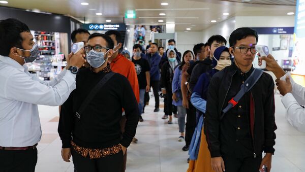 Los médicos miden la temperatura de los pasajeros debido al brote de coronavirus - Sputnik Mundo