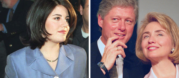 Monica Lewinsky (izda.), Bill y Hillary Clinton (dcha.) - Sputnik Mundo