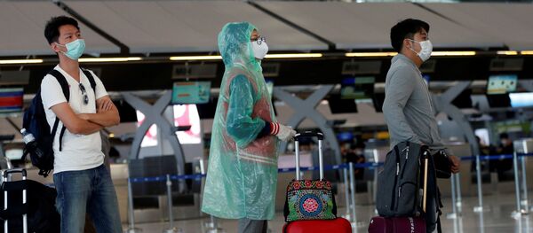 Los viajeros hacen la cola en un aeropuerto - Sputnik Mundo