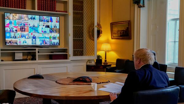 Boris Johnson, primer ministro del Reino Unido, durante la videoconferencia del G20 - Sputnik Mundo