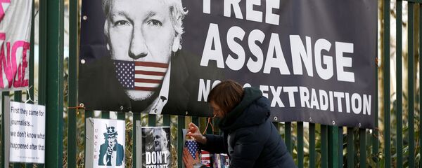 Una activista en las manifestaciónes contra la extradición de Julian Assange (archivo) Una activista en las manifestaciónes contra la extradición de Julian Assange (archivo) - Sputnik Mundo