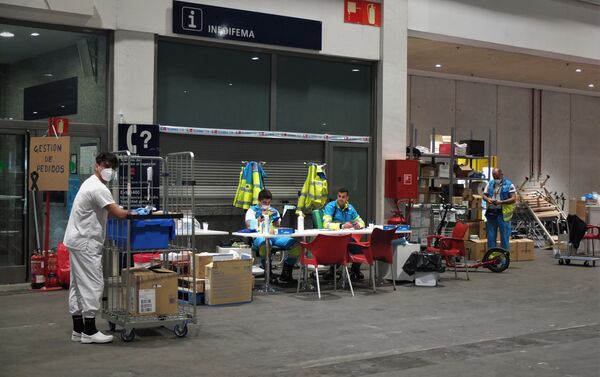 Pabellón habilitado como almacén en Ifema. - Sputnik Mundo